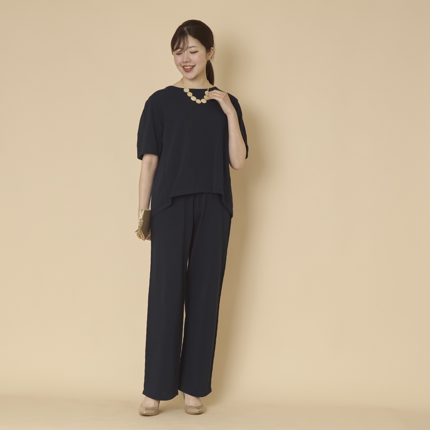 SAIFUKU/のびるニットパンツ ワイドタイプ